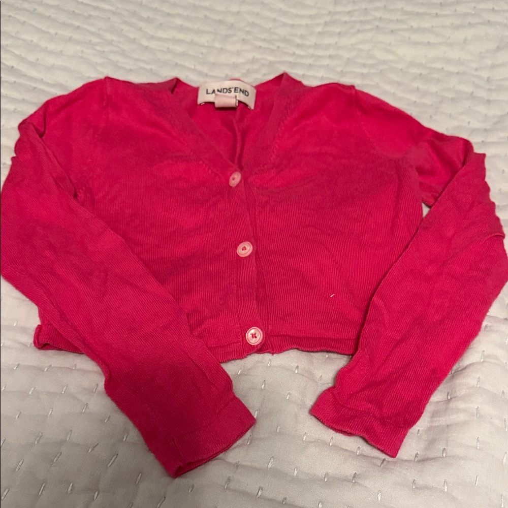 Lands' End Vibrant Pink Cropped Button Cardigan